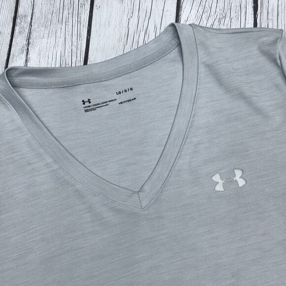 Under Armour Womens Athleisure Grey T-Shirt Size Large UA Tech V-Neck - Picture 2 of 4